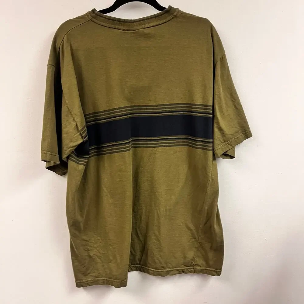 Men's L Vintage 1990's Henley short sleeve Metro One Olive Green Tee 100% Cotton